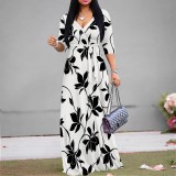 1 Piece Custom Solid Printed V Neck Long Sleeve Maxi Dress