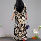 1 Piece Custom Solid Printed V Neck Long Sleeve Maxi Dress