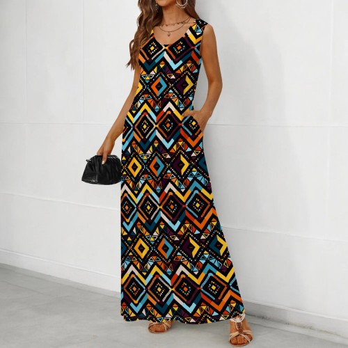 1 Piece Custom Solid Printed U Neck Sleeveless Maxi Dress