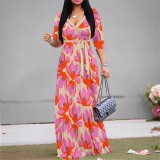 1 Piece Custom Solid Printed V Neck Long Sleeve Maxi Dress