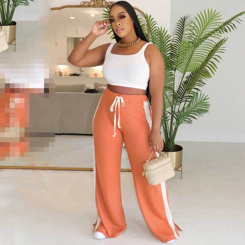 Loose Double Stripe Contrast Color Casual Wide Leg Pants