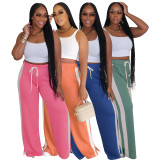 Loose Double Stripe Contrast Color Casual Wide Leg Pants