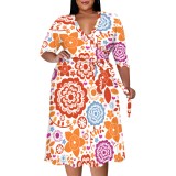 1 Piece Custom Casual Print V Neck Plus Size Midi Dresses