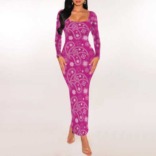 1 Piece Custom Casual Print U Neck Maxi Dresses