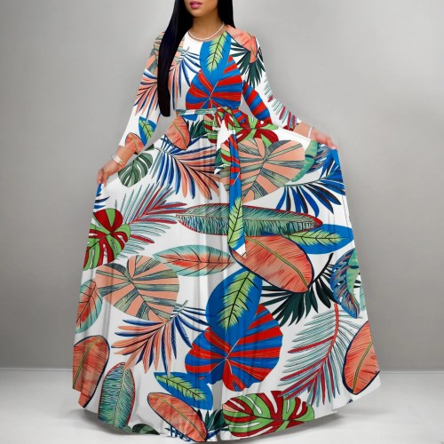 1 Piece Custom Casual Print Long Sleeve Maxi Dresses
