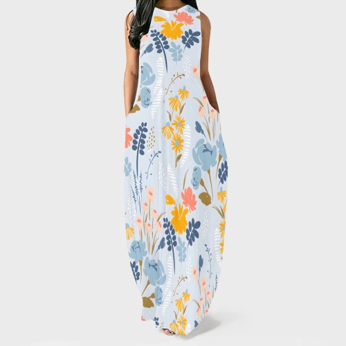 1 Piece Custom Casual Print Sleeveless O Neck Maxi Dresses