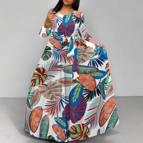 1 Piece Custom Casual Print Long Sleeve Maxi Dresses