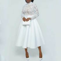 Elegant Lace Paneled A-line Swing Dress