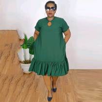 Hollow Out Ruffle Loose Short Sleeve Dress