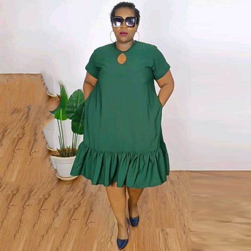 Hollow Out Ruffle Loose Short Sleeve Dress