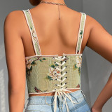Bow Tie Floral Sexy Body Shaper Straps Printed Vest Corset