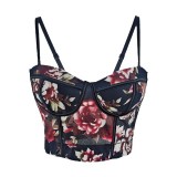 Floral Print Trim Bustier Bra Corset Crop Cami Top