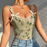 Bow Tie Floral Sexy Body Shaper Straps Printed Vest Corset