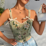 Bow Tie Floral Sexy Body Shaper Straps Printed Vest Corset