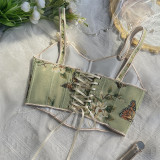 Bow Tie Floral Sexy Body Shaper Straps Printed Vest Corset