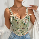 Bow Tie Floral Sexy Body Shaper Straps Printed Vest Corset