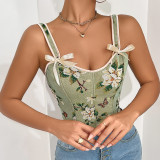 Bow Tie Floral Sexy Body Shaper Straps Printed Vest Corset