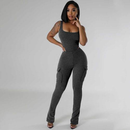 Casual Scoop Neck One Piece Sleeveless Tank Top Rompers Bodycon Pants