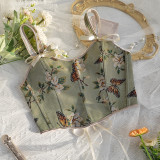 Bow Tie Floral Sexy Body Shaper Straps Printed Vest Corset