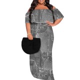 1 Piece Custom Casual Print Off Shoulder Plus Size Maxi Dress