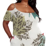 1 Piece Custom Casual Print Straps Plus Size Maxi Dress