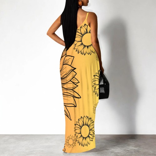 1 Piece Custom Casual Print Straps V Neck Maxi Dresses