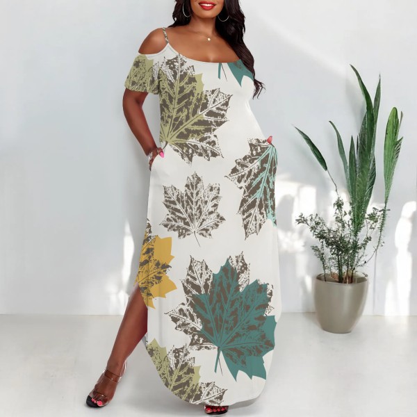 1 Piece Custom Casual Print Straps Plus Size Maxi Dress