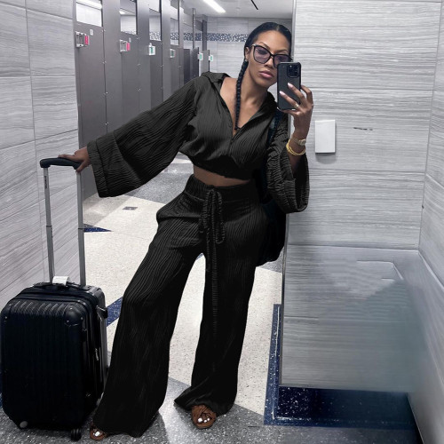 Casual Long Sleeve Tracksuits Sets Sexy Crop Tops Pants Set Sweatsuits