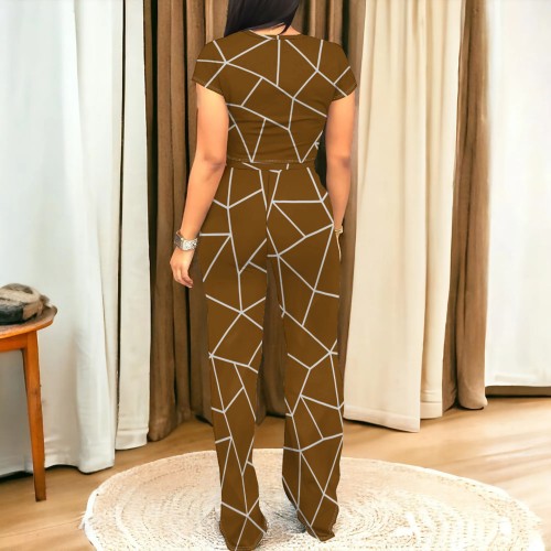 1 Piece Custom Casual Print Short Sleeve Pant Set