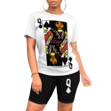 1 Piece Custom Casual Poker Print Short Sleeve Short Set