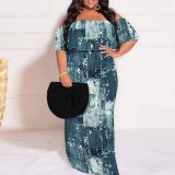 1 Piece Custom Casual Print Off Shoulder Plus Size Maxi Dress