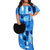 1 Piece Custom Casual Print Off Shoulder Plus Size Maxi Dress