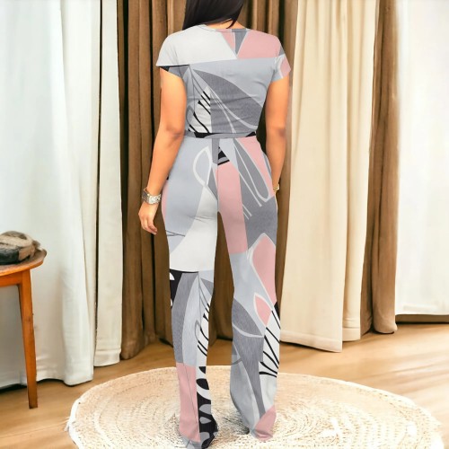 1 Piece Custom Casual Print Short Sleeve Pant Set