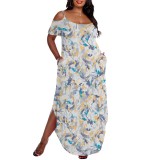 1 Piece Custom Casual Print Straps Plus Size Maxi Dress