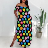 1 Piece Custom Casual Print Straps Plus Size Maxi Dress