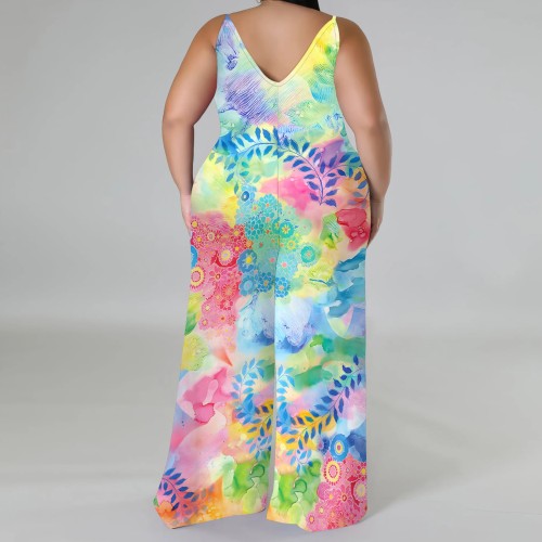 1 Piece Custom Casual Print Straps V Neck One Piece Jumpsuits