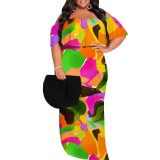 1 Piece Custom Casual Print Off Shoulder Plus Size Maxi Dress