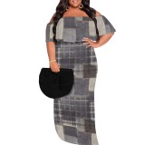 1 Piece Custom Casual Print Off Shoulder Plus Size Maxi Dress