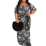 1 Piece Custom Casual Print Off Shoulder Plus Size Maxi Dress