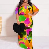 1 Piece Custom Casual Print Off Shoulder Plus Size Maxi Dress