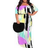 1 Piece Custom Casual Print Off Shoulder Plus Size Maxi Dress