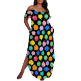 1 Piece Custom Casual Print Straps Plus Size Maxi Dress