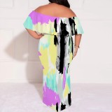 1 Piece Custom Casual Print Off Shoulder Plus Size Maxi Dress