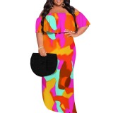 1 Piece Custom Casual Print Off Shoulder Plus Size Maxi Dress