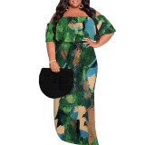 1 Piece Custom Casual Print Off Shoulder Plus Size Maxi Dress
