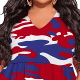 1 Piece Custom Casual Print V Neck Plus Size Maxi Dress