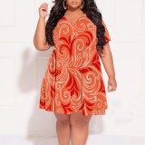 1 Piece Custom Casual Print V Neck Plus Size Maxi Dress