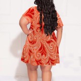 1 Piece Custom Casual Print V Neck Plus Size Maxi Dress