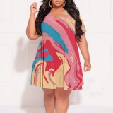 1 Piece Custom Casual Print V Neck Plus Size Maxi Dress