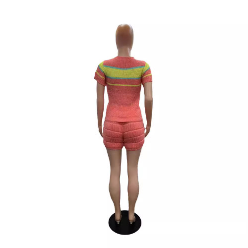 Colorblock Striped Knitting Short Sets